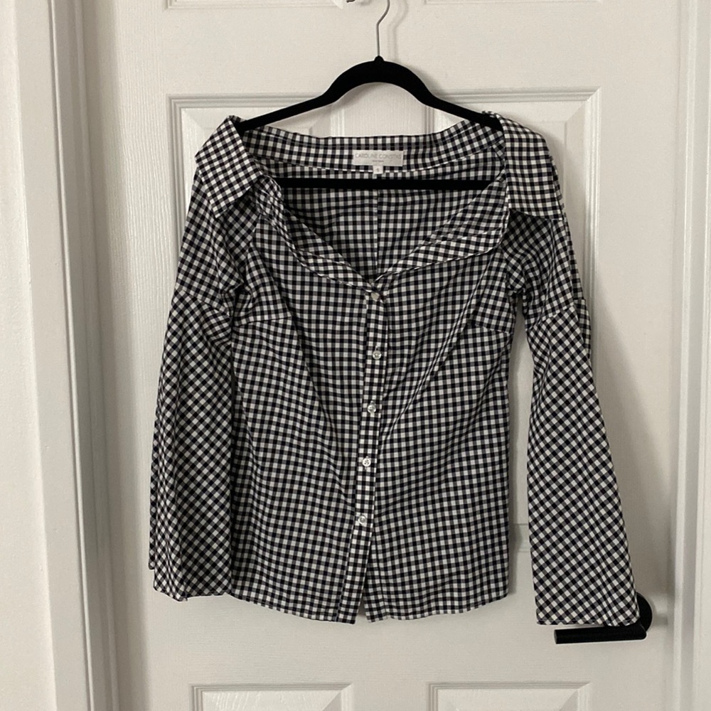 Caroline Constas black white checkered button up